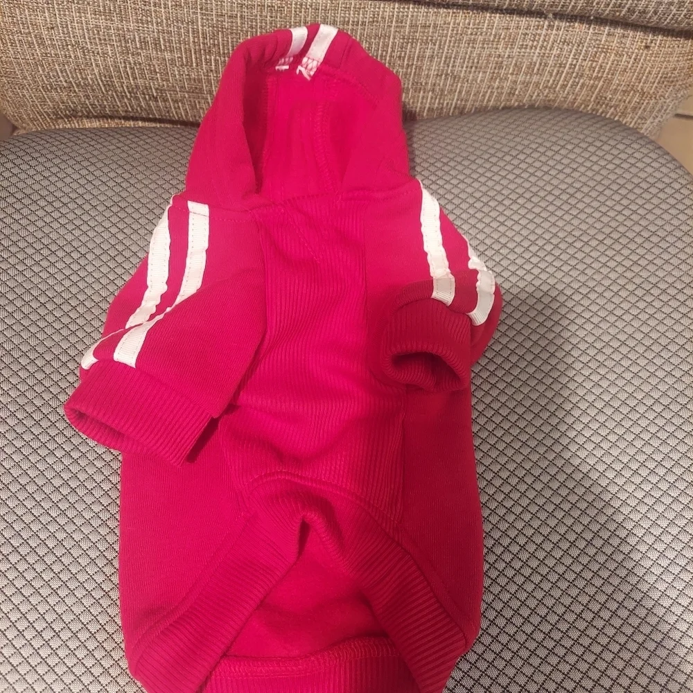 UNUSED Frisco Puppy Hoodie Size XS / S  Red with White Stripes with harness hole